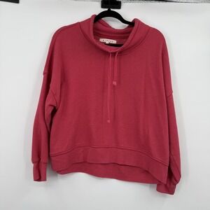 Xirena Hoodie Women Small Red Pullover High Neck Fleece Oversized Drawstring